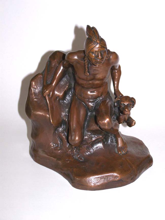 A stunning pair of Antique Bookends circa 1930 depicting an Indian with his dog — image 2